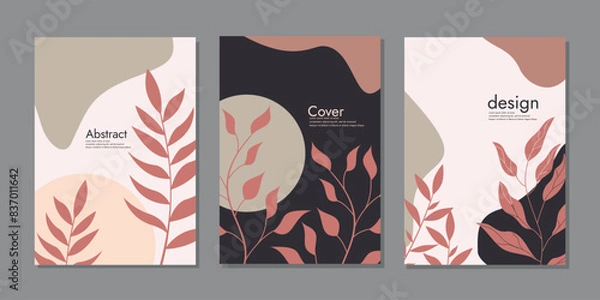 Fototapeta cover template with floral pattern. beauty botanical abstract background. A4 size For For notebooks, planners, brochures, books, catalogs etc