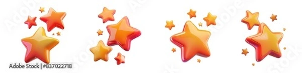 Fototapeta Red and yellow gradient 3D cartoon pentagram, suitable for holiday decoration and visual design isolated on transparent background cutout png