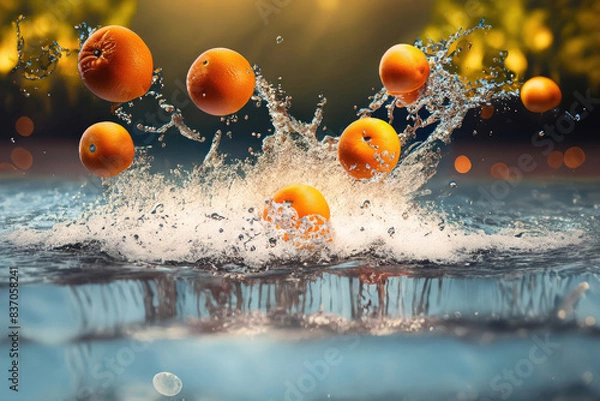 Fototapeta fresh oranges with splash of water