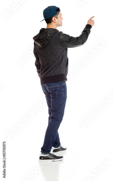 Fototapeta Model isolated back pointing