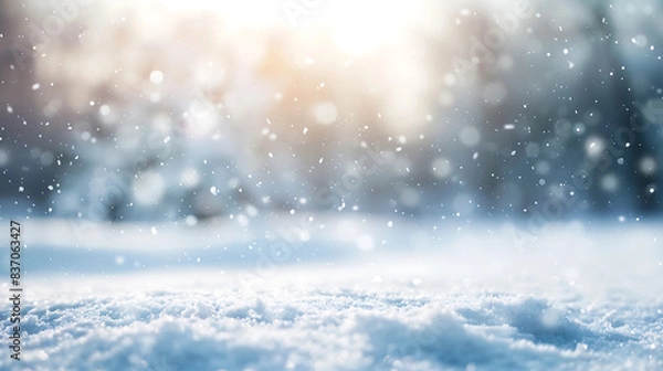 Fototapeta blurred background of snow falling. Illuminated bokeh snow falling background. AI generated