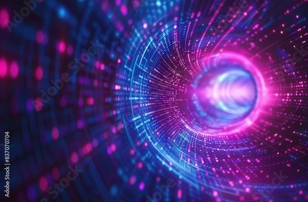 Fototapeta blue and purple neon lights in the shape of an explosion, with stripes