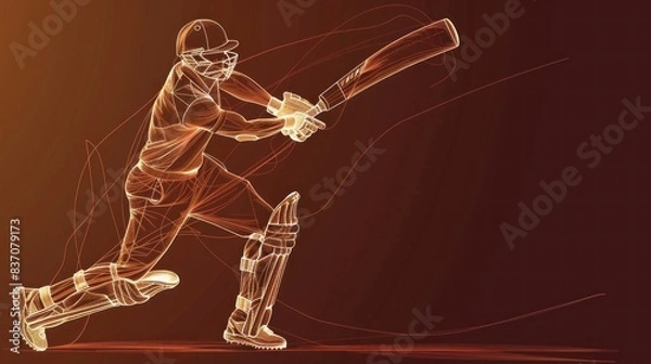 Fototapeta Vector illustration of a Cricket player in action, depicted with a single continuous line drawing.