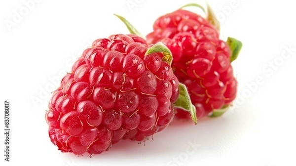 Obraz Closeup of a fresh raspberry with its delicate texture and vibrant red color, isolated on a white background