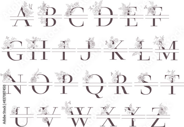 Fototapeta Vector set of Floral Alphabet and Monogram.
