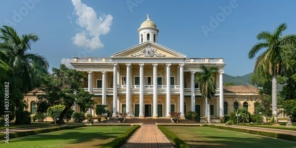 Fototapeta Historical, colonial-era government building with tall columns and a domed roof50 generated by AI