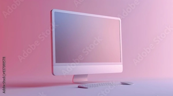 Fototapeta Minimalistic computer setup with pink hue, free space for design