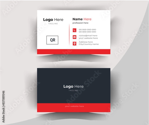 Fototapeta modern simple business card design . double sided business card design template . red business card template.