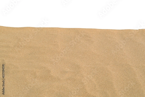 Fototapeta Flat lay of beach sand texture isolated on transparent background. Sea sand surface with copy space. Tropical summer design elements