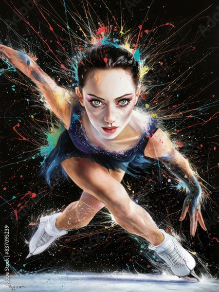 Fototapeta Visually Stunning and Dynamic Modern Art Piece Featuring a Vibrant Ice Skater in Motion