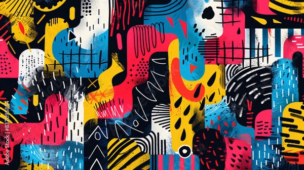 Fototapeta Creative hand-drawn geometric shapes and patterns in bright colors