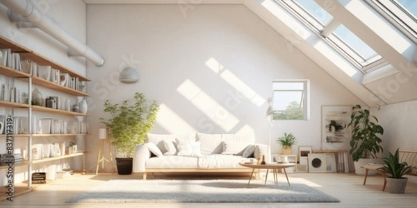 Fototapeta white loft room with sunlight background