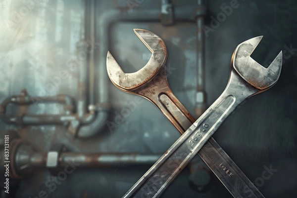 Fototapeta Realistic illustration of a wrench and screwdriver crossed on a clean white background. Essential tools for maintenance and repair concept