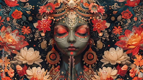Fototapeta Modern digital artwork with a traditional Indian motif and bright colors