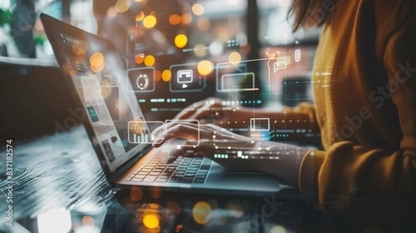 Fototapeta Innovation spills from the keystrokes, as each line of code builds bridges to digital futures.