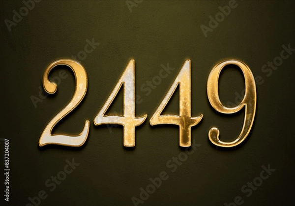 Fototapeta Old gold effect of 2449 number with 3D glossy style Mockup.	