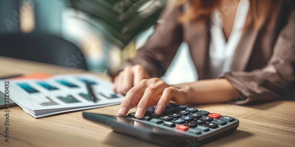 Fototapeta  Close-up of woman working on calculator