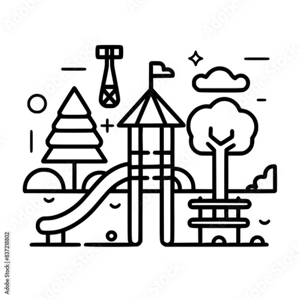 Obraz Icon set icon, friendship icon, lifestyles icon, springtime icon, transportation icon, weather icon, healthy lifestyle icon, playground icon, park bench icon, nature icon, grass icon, food icon, fores