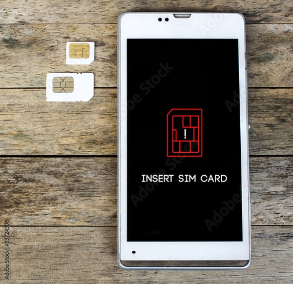 Fototapeta smart phone warning to insert SIM card, Message, icon