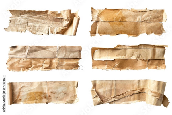 Fototapeta Assorted torn cardboard pieces isolated on transparent