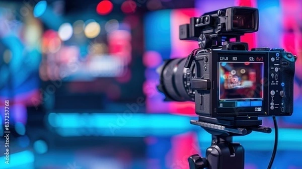 Obraz Professional Video Camera Focused on a Busy TV Studio
