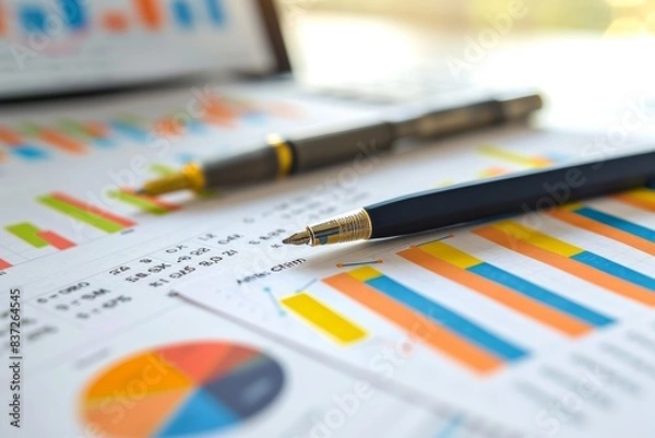 Fototapeta Financial accounting stock market graphs and charts analysis for informed decision making