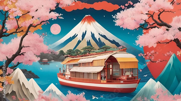 Fototapeta Transport yourself to the vibrant world of Japanese paper collages with a unique and visually descriptive backdrop.