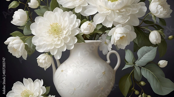 Fototapeta Craft an image reminiscent of classic still-life paintings. Highlight the purity of white flowers, emphasizing their graceful curves and intricate forms.