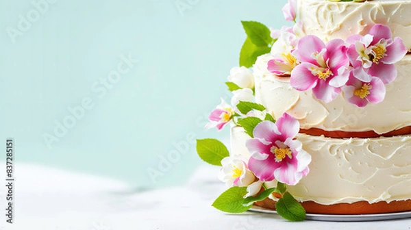 Fototapeta Wedding cake with flowers