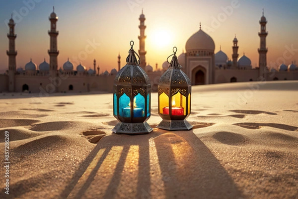 Fototapeta Decorative Arabic lantern on the sand