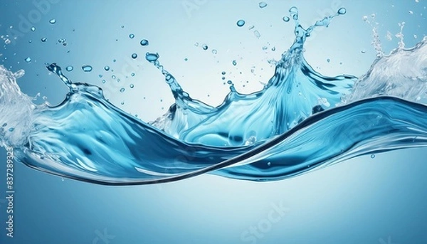 Fototapeta  Blue water or juice wave flow with splatters, isolated realistic liquid swirl