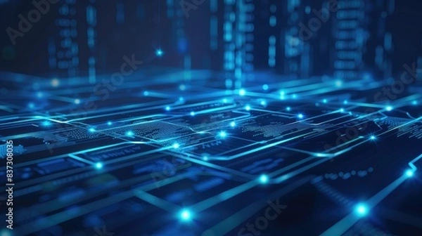 Fototapeta Futuristic technology network with glowing lines