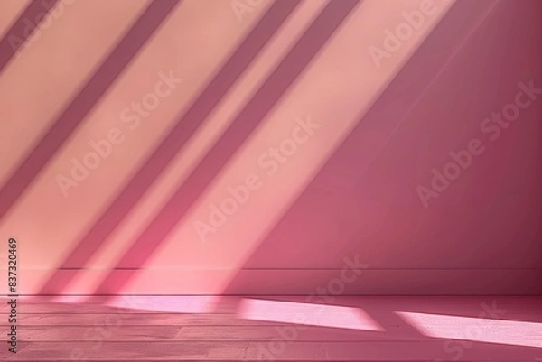 Obraz simple pink wall with diagonal golden line, empty room background, empty space for product presentation, mock up, banner design. Abstract background
