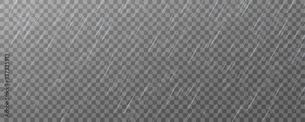 Fototapeta Raindrops on transparent background. Storm with rain and white cloud isolated on transparent background. Downpour, hail rainy weather. png