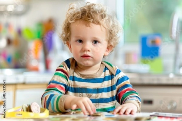 Fototapeta Child Setting Savings Goals with Chart and Colorful Stickers