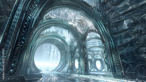 Fototapeta Ornate crystal gate with magical patterns, leading to another dimension
