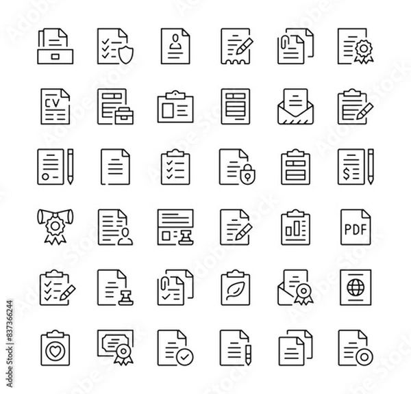 Fototapeta Documents icons set. Vector line icons. Black outline stroke symbols