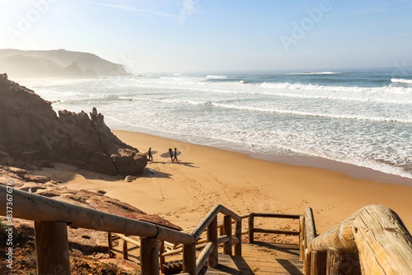 Obraz View to Praia do Amado, Beach and Surfer spot near Sagres and Lagos, Costa Vicentina Algarve Portugal
