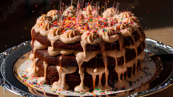 Fototapeta chocolate cake with cherry