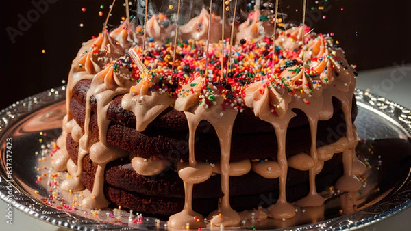 Fototapeta chocolate cake with cherry