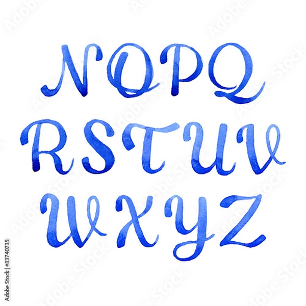 Fototapeta Hand drawn elegant watercolor calligraphic font letters N-Z.