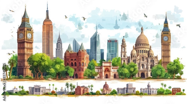 Fototapeta Famous monuments of the world , Travel Destination Posters , international holidays concept , travel locations