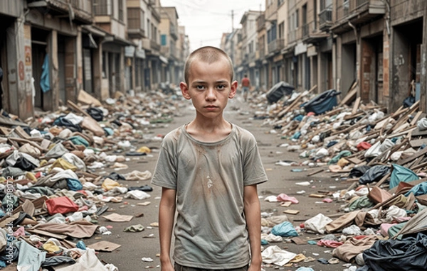 Obraz kid with lost Parents due to Natural disaster