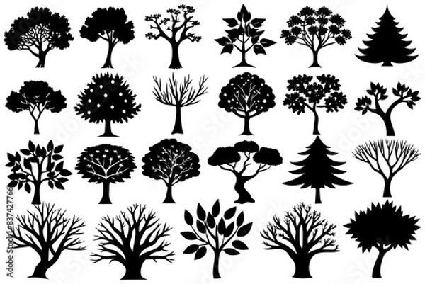 Obraz Different types of trees silhouette vector illustration