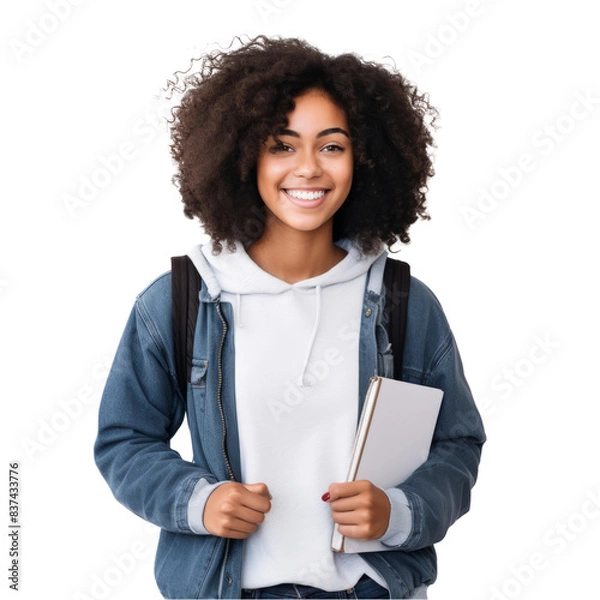 Fototapeta Charming Black Student Exuding Success: A Photo-Realistic Portrait on a Transparent Background