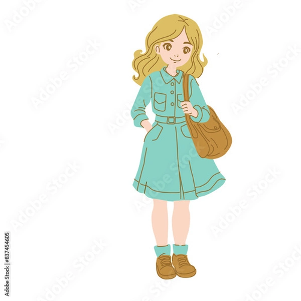Fototapeta girl with a bag go to study