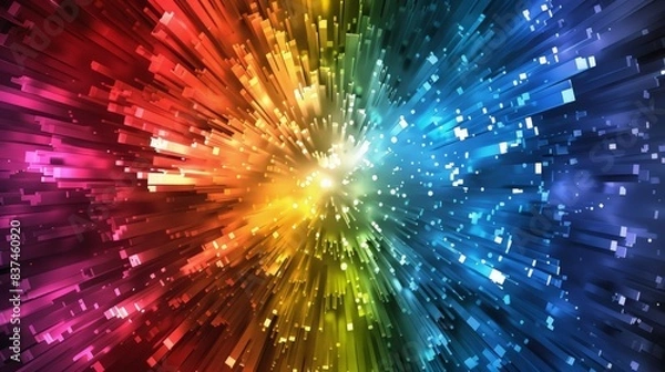 Fototapeta Abstract Rainbow Digital Art With 3D Geometric Shapes