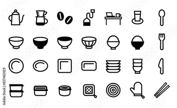 Obraz お皿など食器のベクターアイコンセット