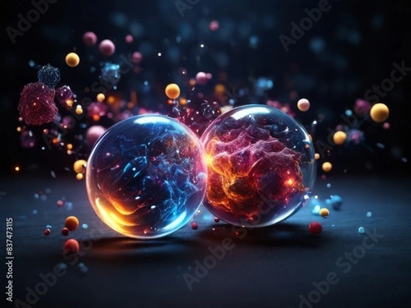 Fototapeta illustration of matter and antimatter particles interacting.