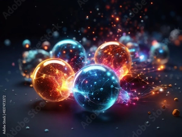 Fototapeta illustration of matter and antimatter particles interacting.
